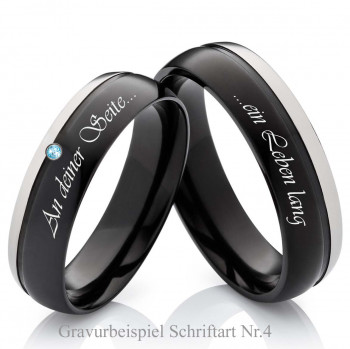 Titanringe T045 mit Topas blau und Außengravur
